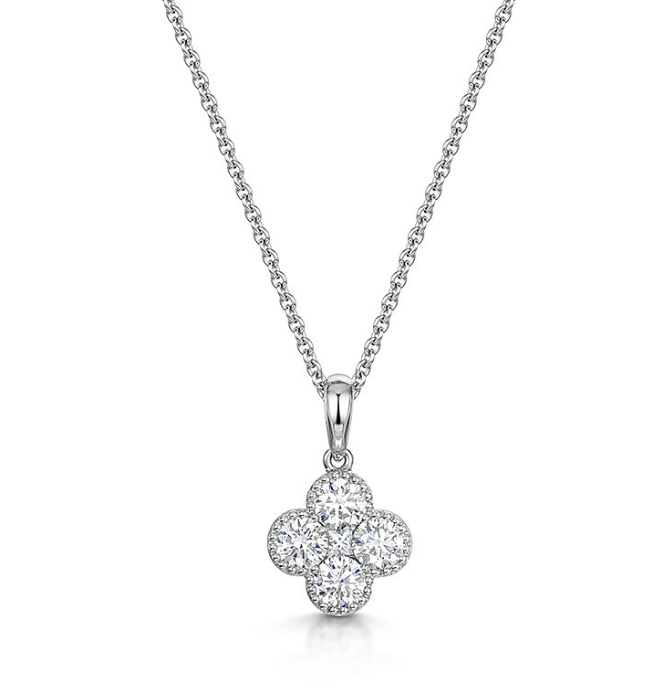 Bespoke Handmade Jewellery | 18ct White Gold Diamond Clover pendant 0.58ct