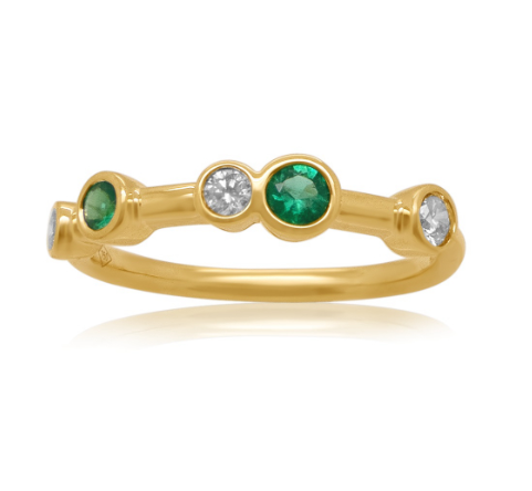 Bespoke Handmade Jewellery | 18ct Yellow Gold Diamond & Emerald Bubble Ring