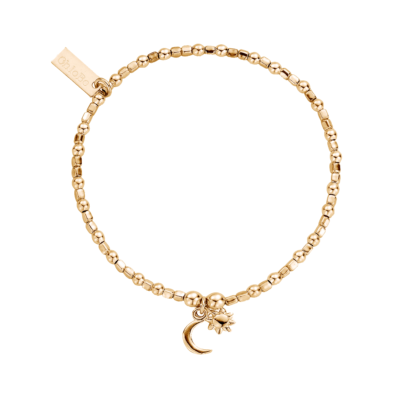 Chlobo | Mini Cube Dainty Moon and Sun Gold Bracelet | GBCFB1097 | by Hooper Bolton UK