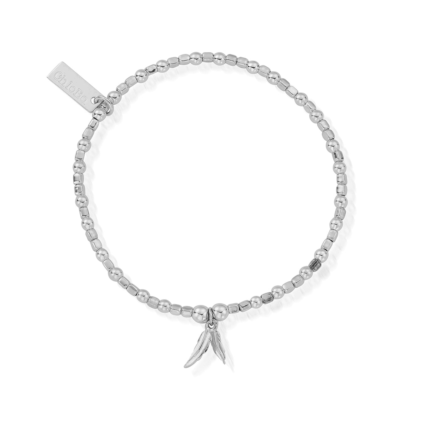 Chlobo | Mini Cube Double Feather Silver Bracelet | SBCFB584 | by Hooper Bolton UK