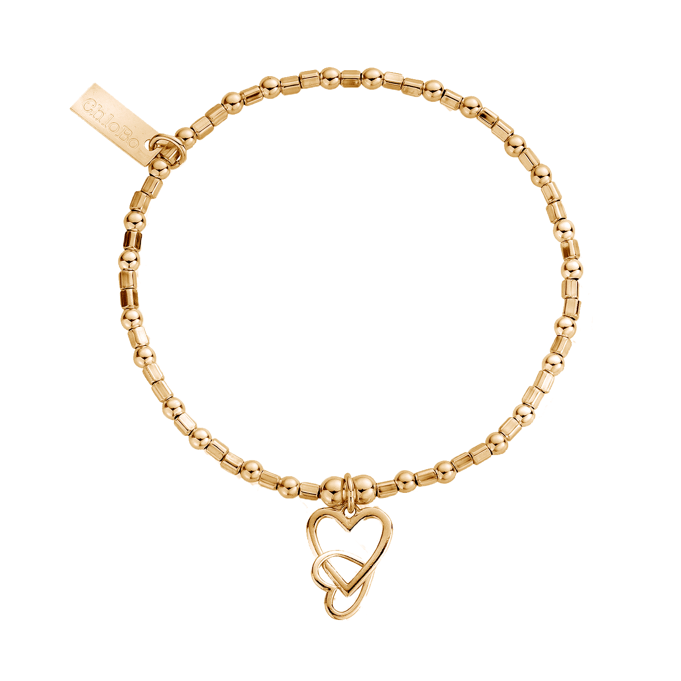 Chlobo | Mini Cube Interlocking Love Heart Gold Bracelet | GBCFB1069 | by Hooper Bolton UK