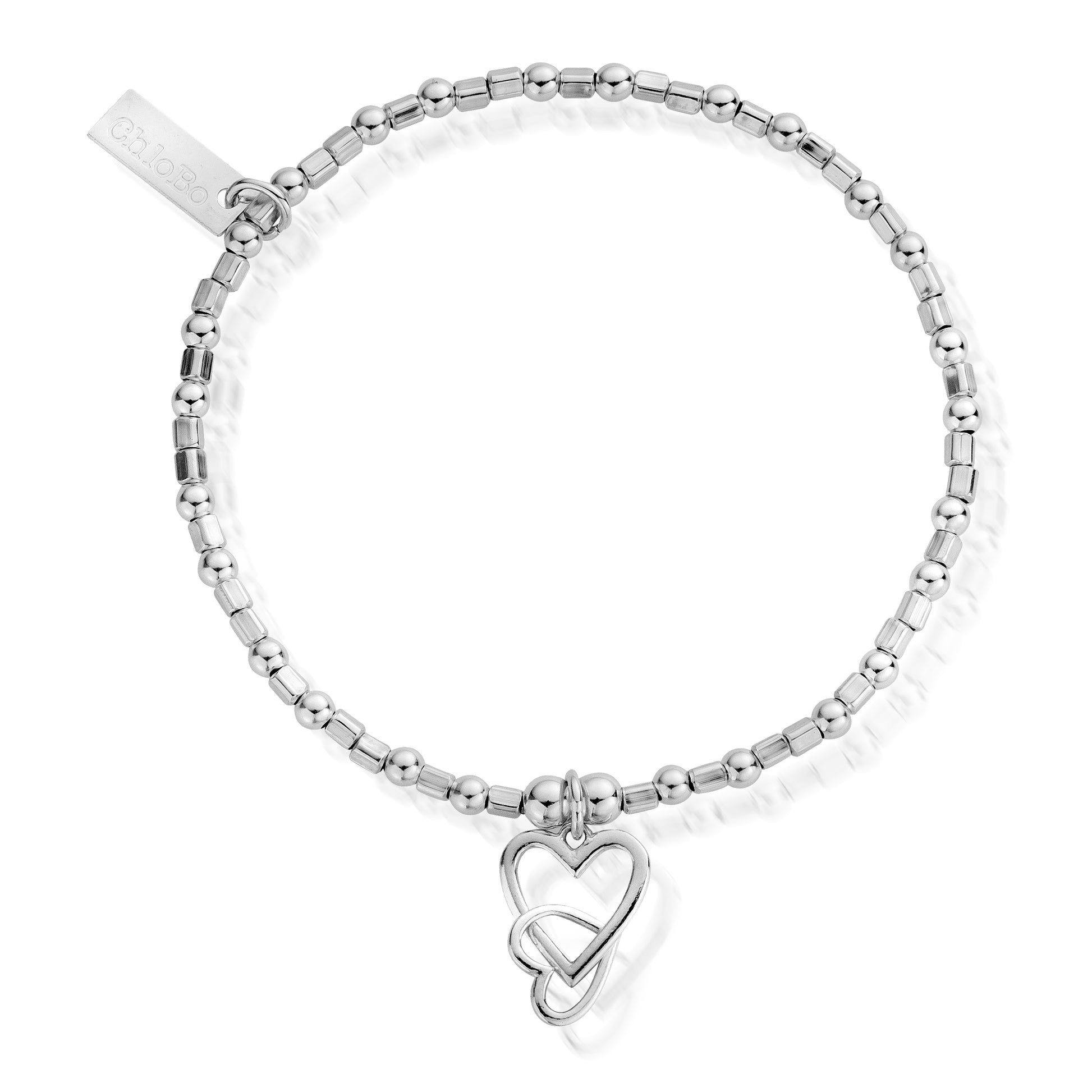 Chlobo | Mini Cube Interlocking Love Heart Silver Bracelet | SBCFB572 | by Hooper Bolton UK
