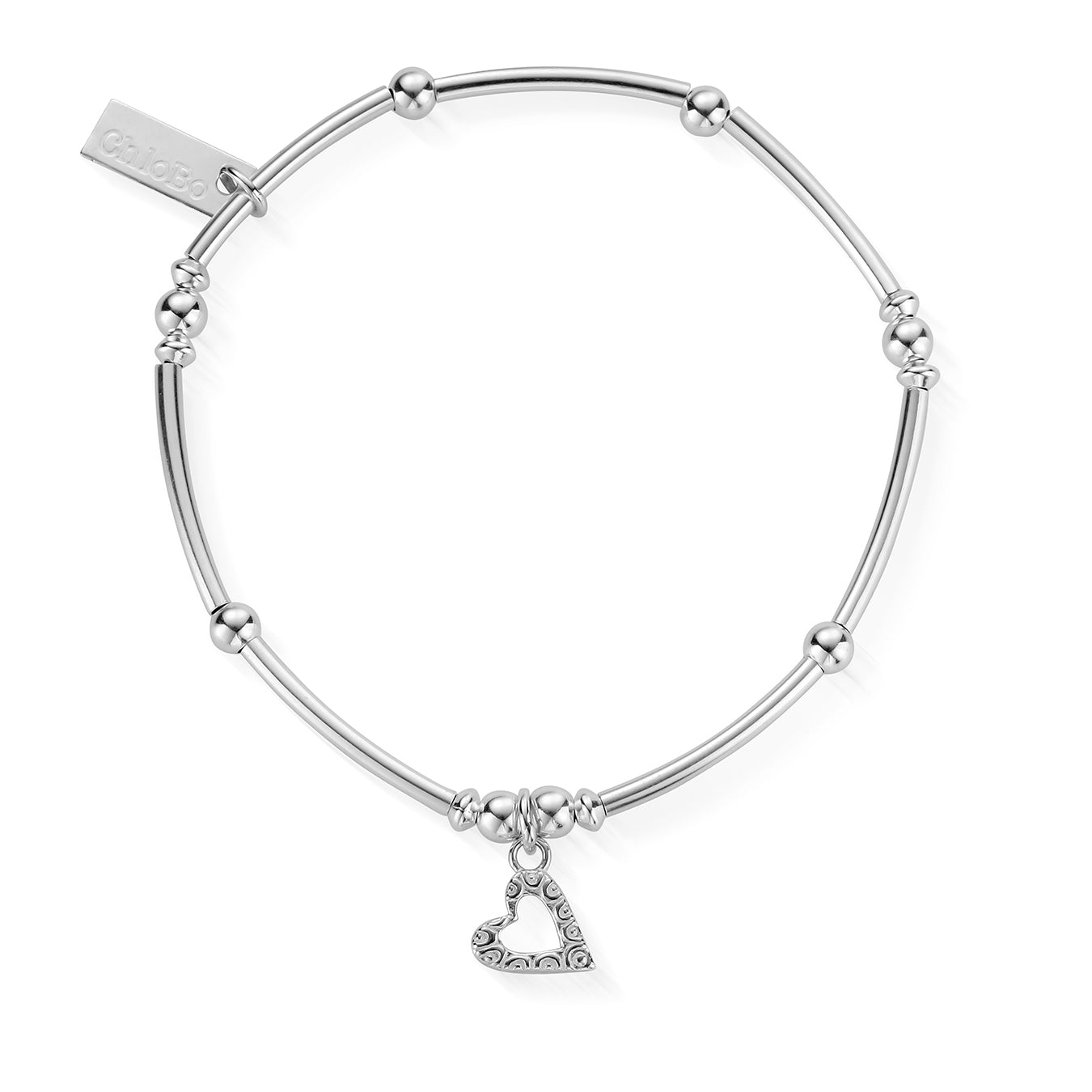 Chlobo | Mini Noodle Ball Patterned Heart Silver Bracelet | SBMNB399 | Hooper Bolton UK