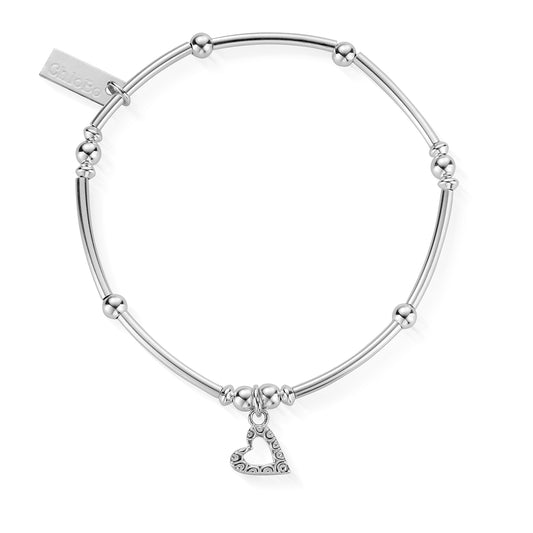 Chlobo | Mini Noodle Ball Patterned Heart Silver Bracelet | SBMNB399 | Hooper Bolton UK