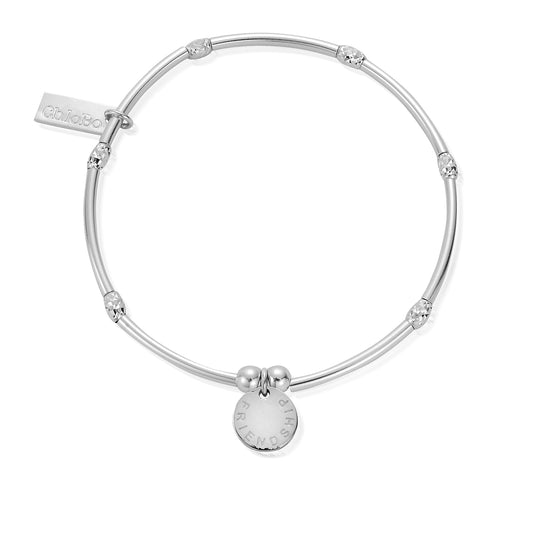Chlobo | Personalised Mini Noodle Sparkle Rice Friendship Disc Silver Bracelet (SBMNSR089)