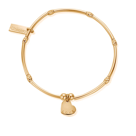 Chlobo | Personalised Mini Noodle Sparkle Rice Love Disc Gold Bracelet (GBMNSR1075) by Hooper Bolton