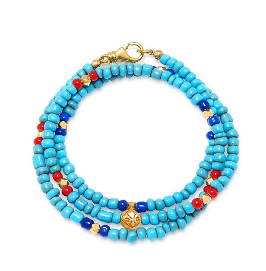 Nialaya The Mykonos Collection - Vintage Turquoise, Red and Blue Glass Beads