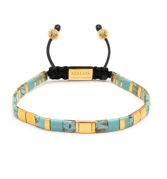 Nialaya Bracelet with Marbled Turquoise and Gold Miyuki Tila Beads