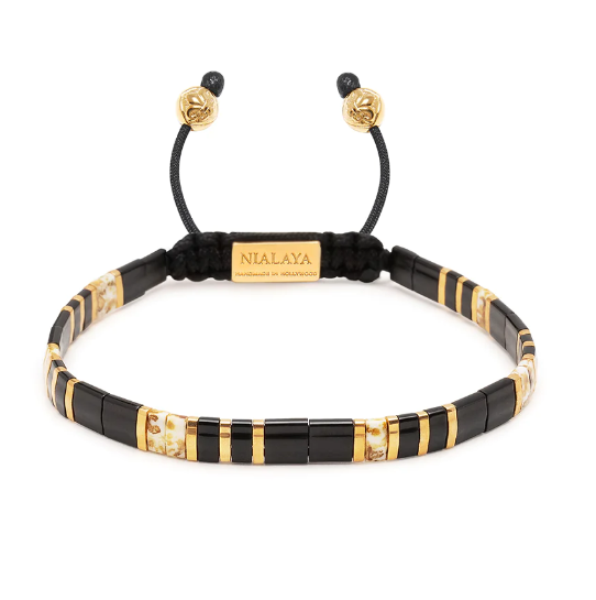 Nialaya Bracelet with Black and Gold Miyuki Tila Beads