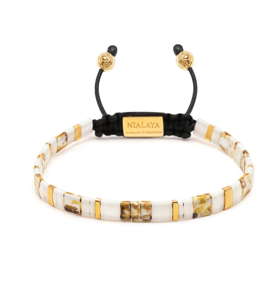 Nialaya Bracelet with White and Gold Miyuki Tila Beads