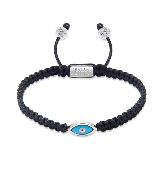 Nialaya Black String Bracelet with Silver Evil Eye