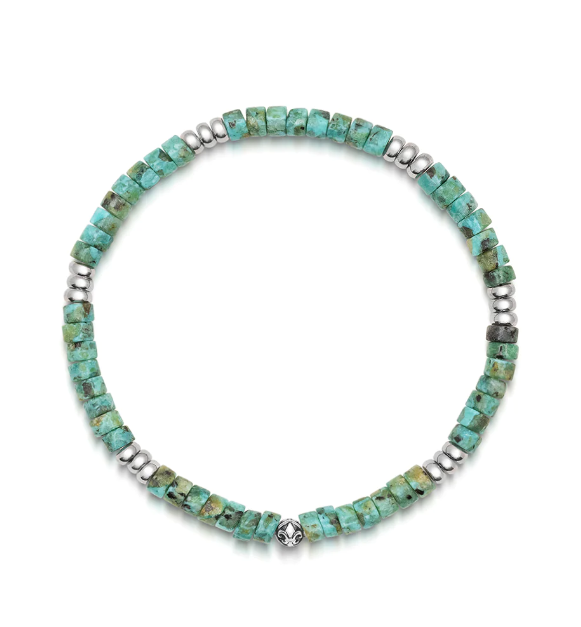 Nialaya Wristband with Turquoise Heishi Beads and Silver