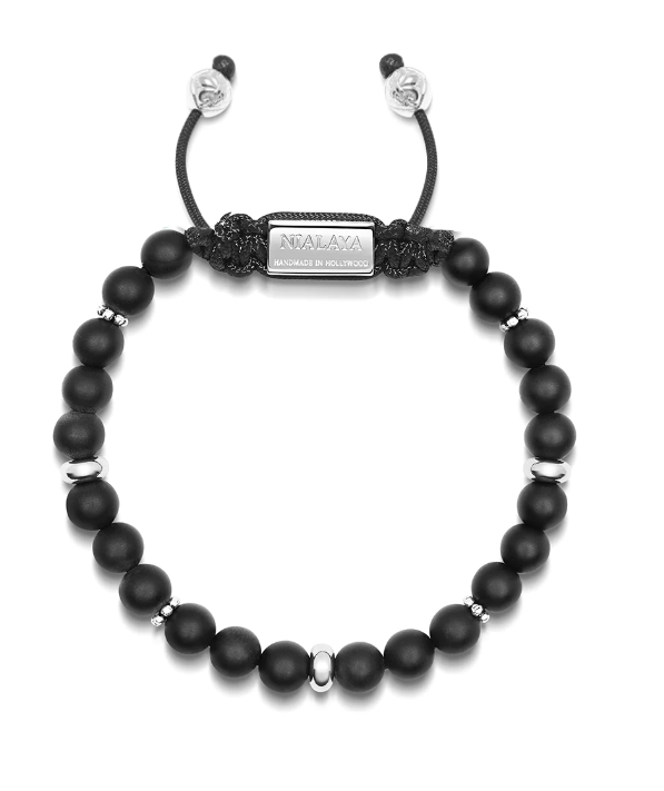 Nialaya Beaded Bracelet with Matte Onyx and Silver