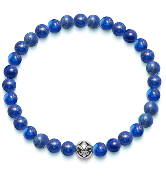 Nialaya MEN'S WRISTBAND WITH 6MM BLUE LAPIS AND SILVER