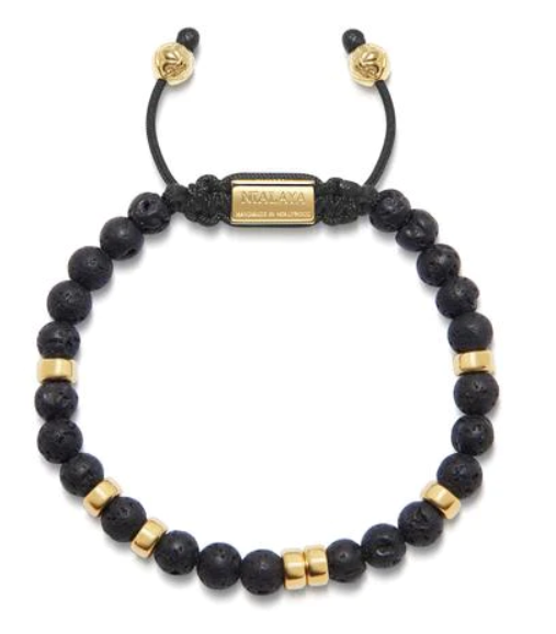 Nialaya MEN'S BEADED BRACELET WITH LAVA STONE AND GOLD