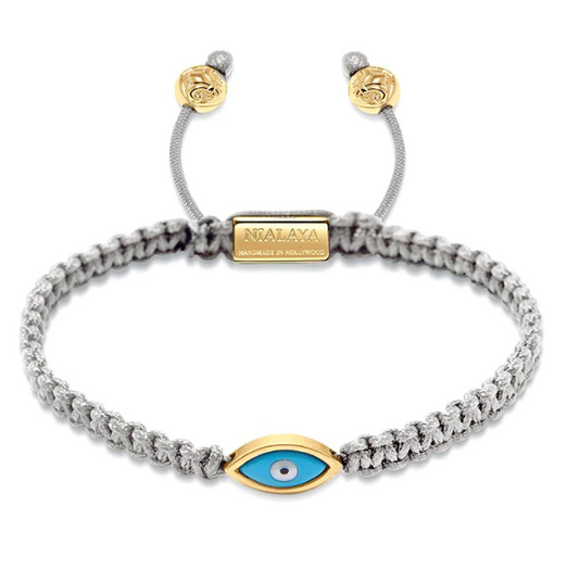 Nialaya MEN'S GREY STRING BRACELET WITH GOLD EVIL EYE
