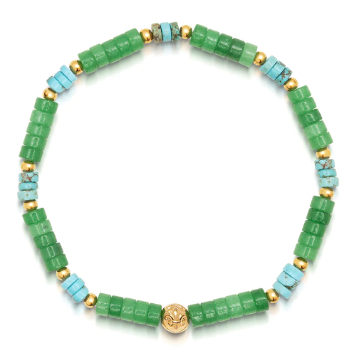 Nialaya Men's Wristband with Green Aventurine and Turquoise Heishi Beads