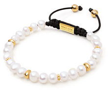 Load image into Gallery viewer, Nialaya Men&#39;s Beaded Bracelet with Pearl and Gold
