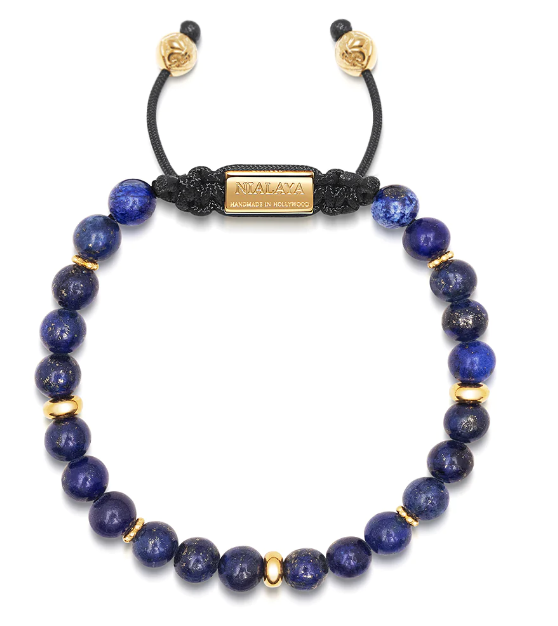 Nialaya Men's Beaded Bracelet with Blue Lapis and Gold