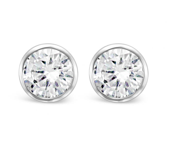 ROUND RUB-OVER SET SOLITAIRE DIAMOND EARRINGS, SET IN 18CT WHITE GOLD. 0.70CT