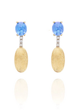 Load image into Gallery viewer, Nanis - &quot;AZURE&quot; GOLD, LONDON BLUE TOPAZ BOULES AND DIAMONDS SHORT EARRINGS
