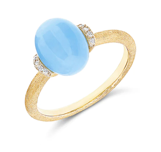 Nanis - "AZURE" GOLD, DIAMONDS AND MILKY AQUAMARINE RING (SMALL)