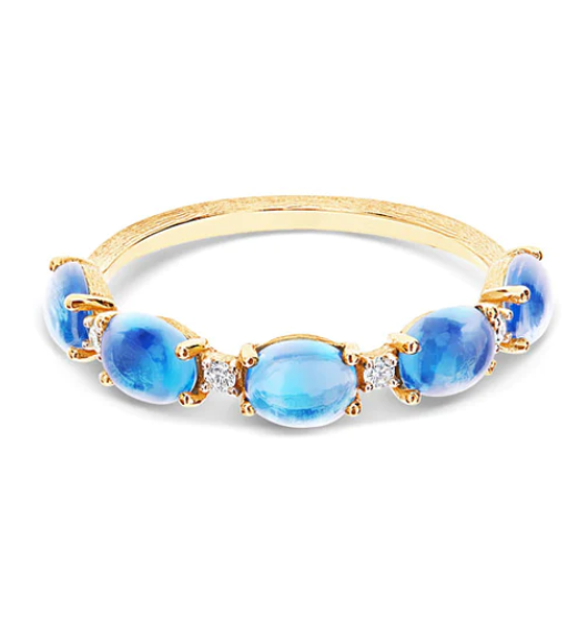 Nanis - "AZURE" GOLD, DIAMONDS AND LONDON BLUE TOPAZ BOULES RING