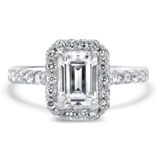 Load image into Gallery viewer, CERTIFIED EMERALD CUT DIAMOND HALO ENGAGEMENT RING 1.00ct
