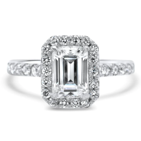 CERTIFIED EMERALD CUT DIAMOND HALO ENGAGEMENT RING 1.00ct