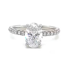 Load image into Gallery viewer, CERTIFIED PLATINUM OVAL DIAMOND HIDDEN HALO AND DIAMOND BAND ENGAGEMENT RING 1.25ct
