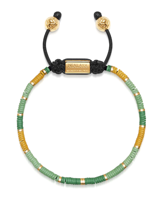 Nialaya Men's Beaded Bracelet with Green Mini Disc Beads