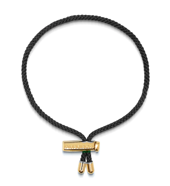 Nialaya Men's Black String Bracelet with Adjustable Gold Lock