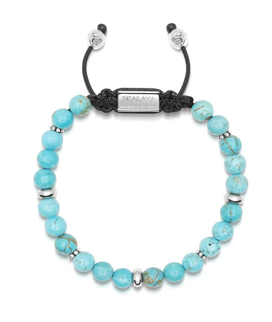 Nialaya Men's Beaded Bracelet with Turquoise and Silver