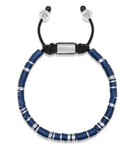 Load image into Gallery viewer, Nialaya Men&#39;s Beaded Bracelet with Dark Blue and Silver Disc Beads
