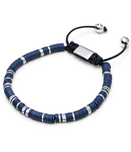 Load image into Gallery viewer, Nialaya Men&#39;s Beaded Bracelet with Dark Blue and Silver Disc Beads
