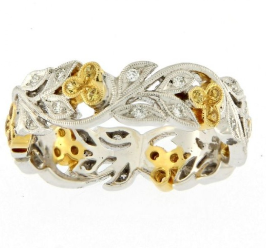 UNGAR & UNGAR LEMON BLOSSOM RING 18ct White gold and Diamond with Yellow Sapphire