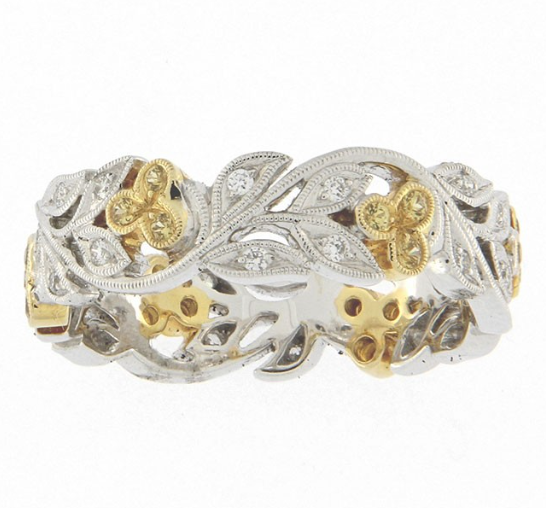 UNGAR & UNGAR LEMON BLOSSOM RING 18ct White gold and Diamond with Yellow Sapphire