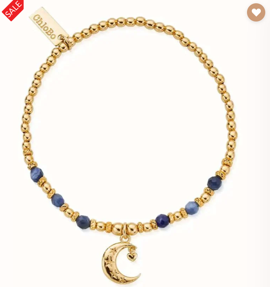 ChloBo Phases of the Goddess LOVE BY THE MOON Sodalite Bracelet - Gold Plated