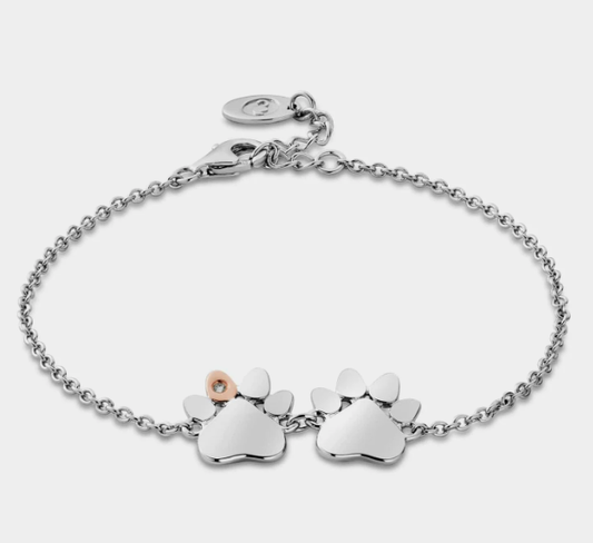 Clogau Paw Prints Sterling Silver Double-Paw Bracelet with Topaz