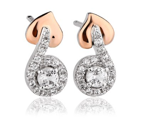 Clogau Tree Of Life, White Topaz Set, Sterling Silver - Rose Gold - Vine Stud Earrings