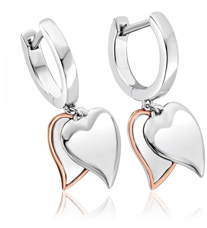 Clogau Sterling Silver and 9ct Rose Gold Double Heart Earrings