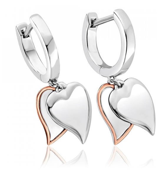 Clogau Sterling Silver and 9ct Rose Gold Double Heart Earrings