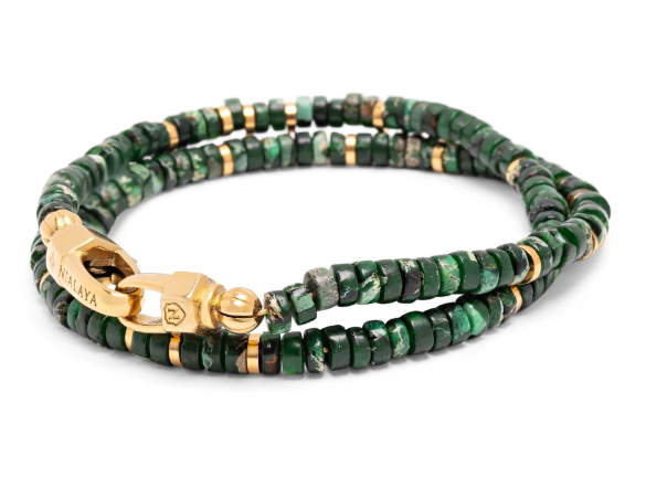 Nialaya Dark Green Malachite Heishi Wrap Bracelet