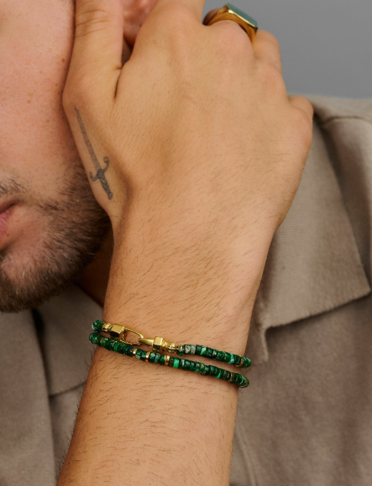 Nialaya Dark Green Malachite Heishi Wrap Bracelet