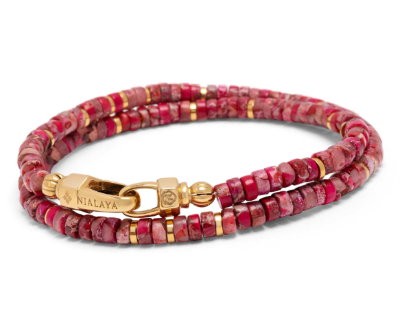 Nialaya Red Howlite Heishi Wrap Bracelet