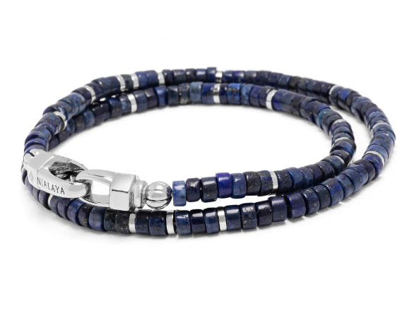 Nialaya Blue Lapis Heishi Wrap Bracelet