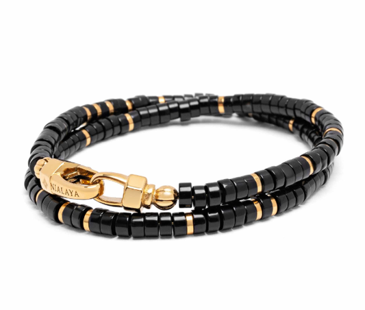 Nialaya Black Onyx Heishi Wrap Bracelet
