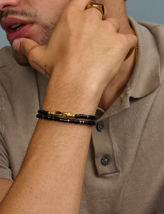 Nialaya Black Onyx Heishi Wrap Bracelet