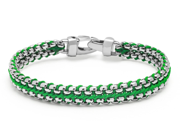 Nialaya Green Woven Box Chain Bracelet in Silver
