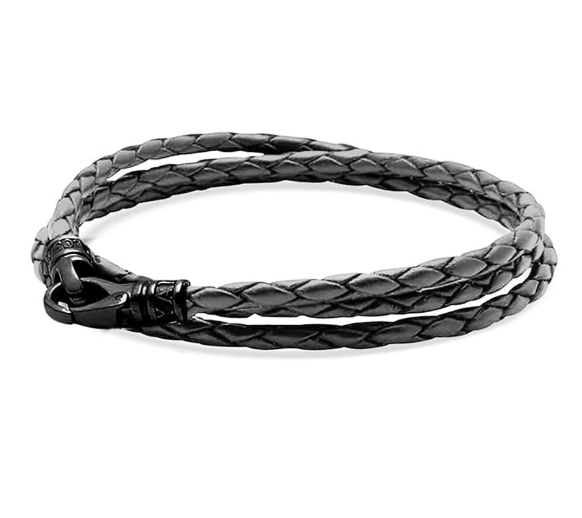 Nialaya Men's Grey Metallic Wrap Around Leather Bracelet
